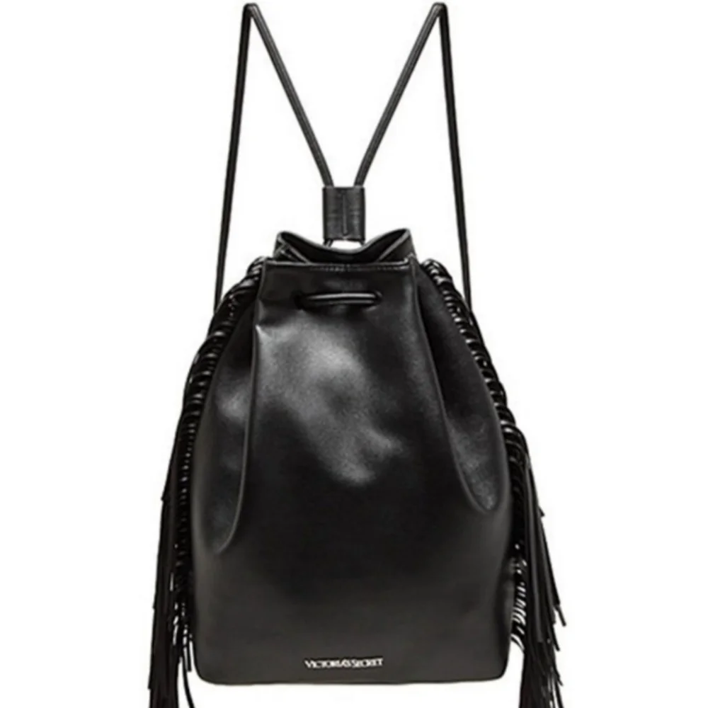 Victoria's Secret Fashion Show Black Leather  Backpack Backstage‎ Bag